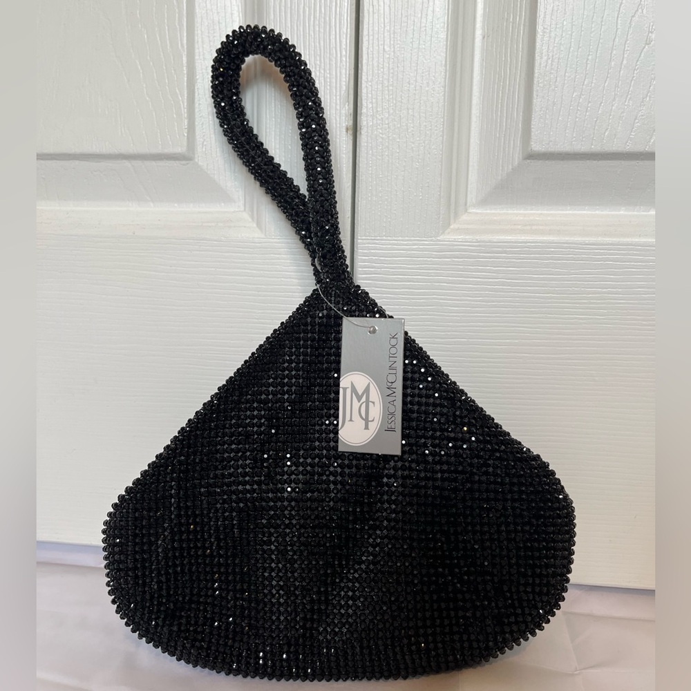 Jessica McClintock Black Staci Diamonte Clutch Wristlet